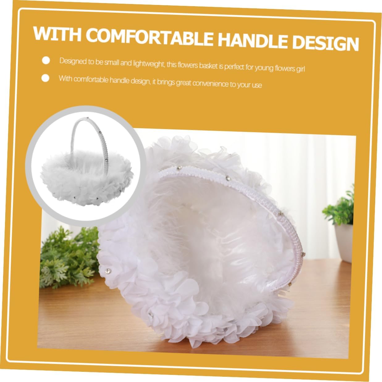 VALICLUD White Lace Flower Girl Basket Wedding Floral Basket with Handle for Wedding Party Supplies and Ceremony Decoration,