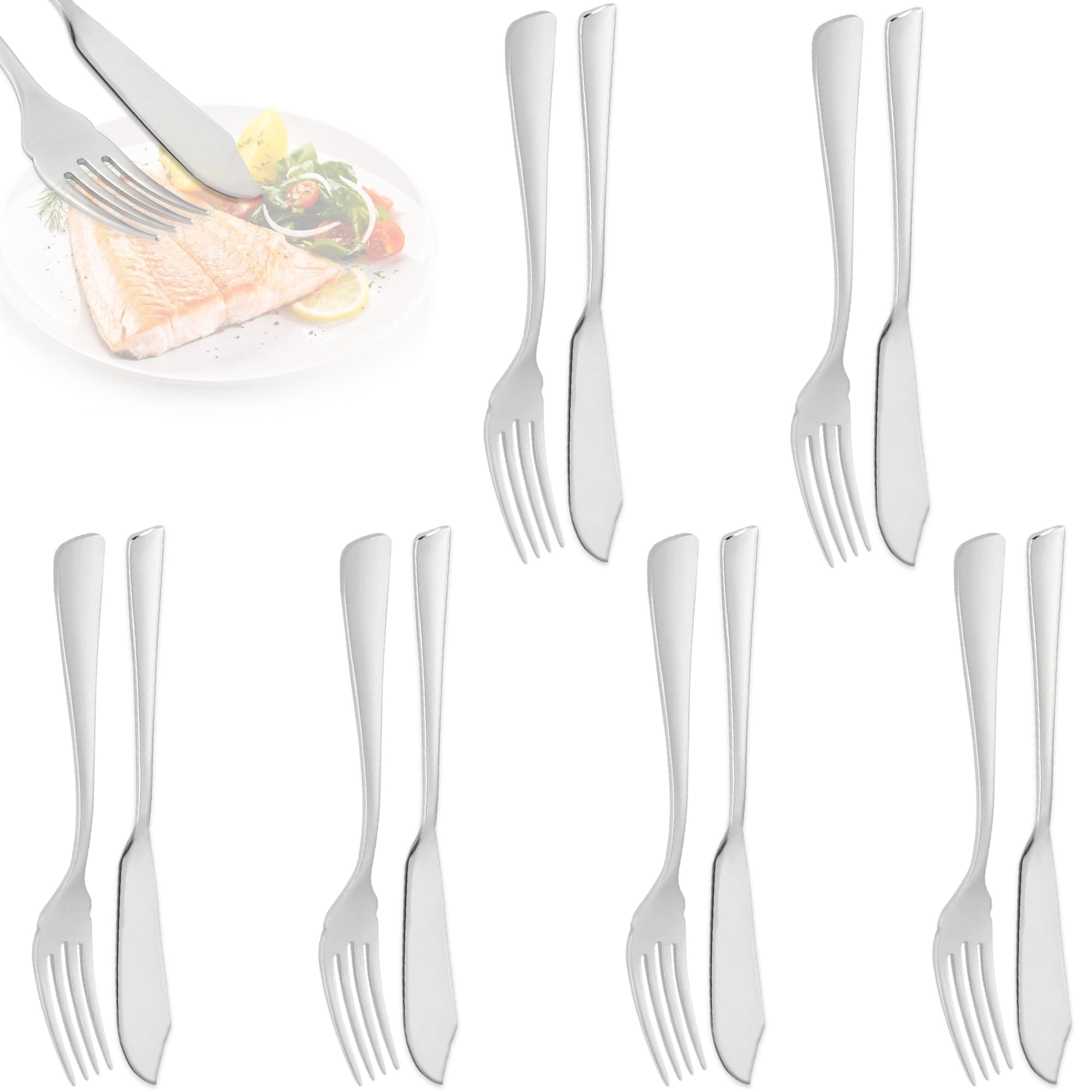 Cubiertos pescado 12 uds acero Inoxidable brillo juego completo de 12 cubiertos con tenedor de pescado y pala de pescado confort y precision facil de limpiar en lavavajillas