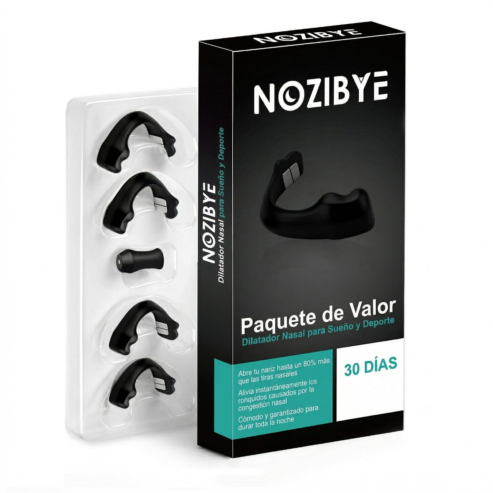 Nozibye Tiras Nasales Magnéticas (Pack de 30 Días, Negro) - Tiras para Respirar Pack de Ahorro
