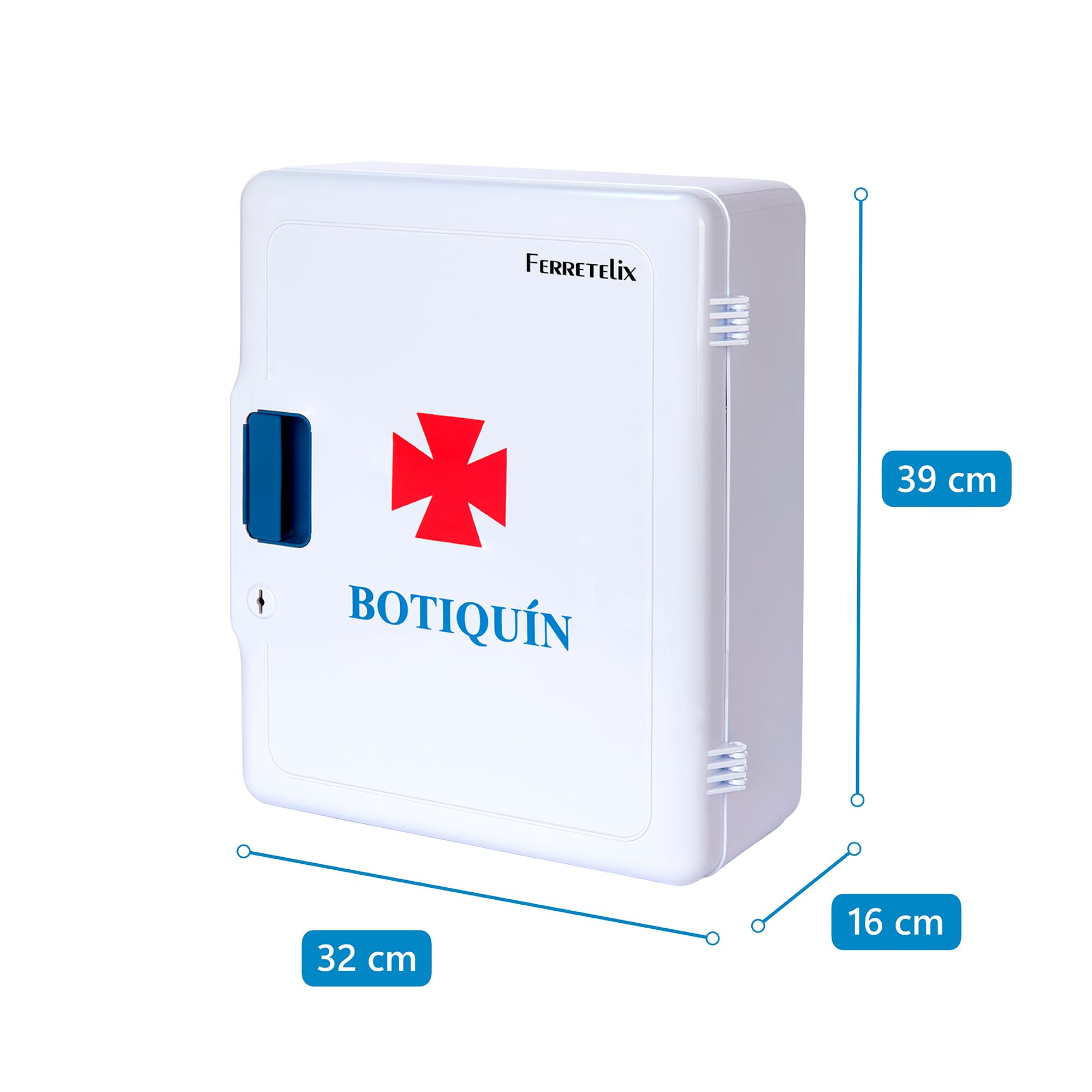 FERRETELIX® Armario Botiquín de Pared con Llave – 40 x 30 x 16 cm – Equipado para Primeros Auxilios – Ideal para Hogar, Oficina o Negocio