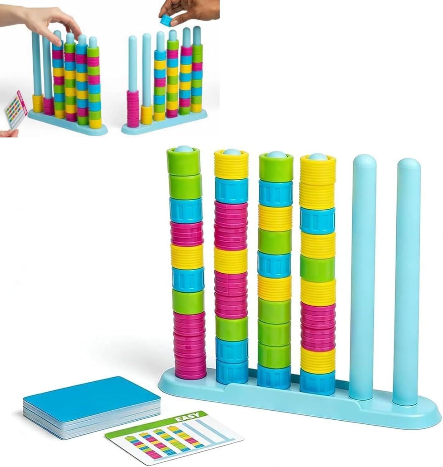 Color Matching Challenge Game, Fast Pattern Match Ring Stacking Puzzle Stack Games with 50 Puzzles, Hand Eye Coordination Training for Group Party and Family 2-4 Players Indoor/Outdoor