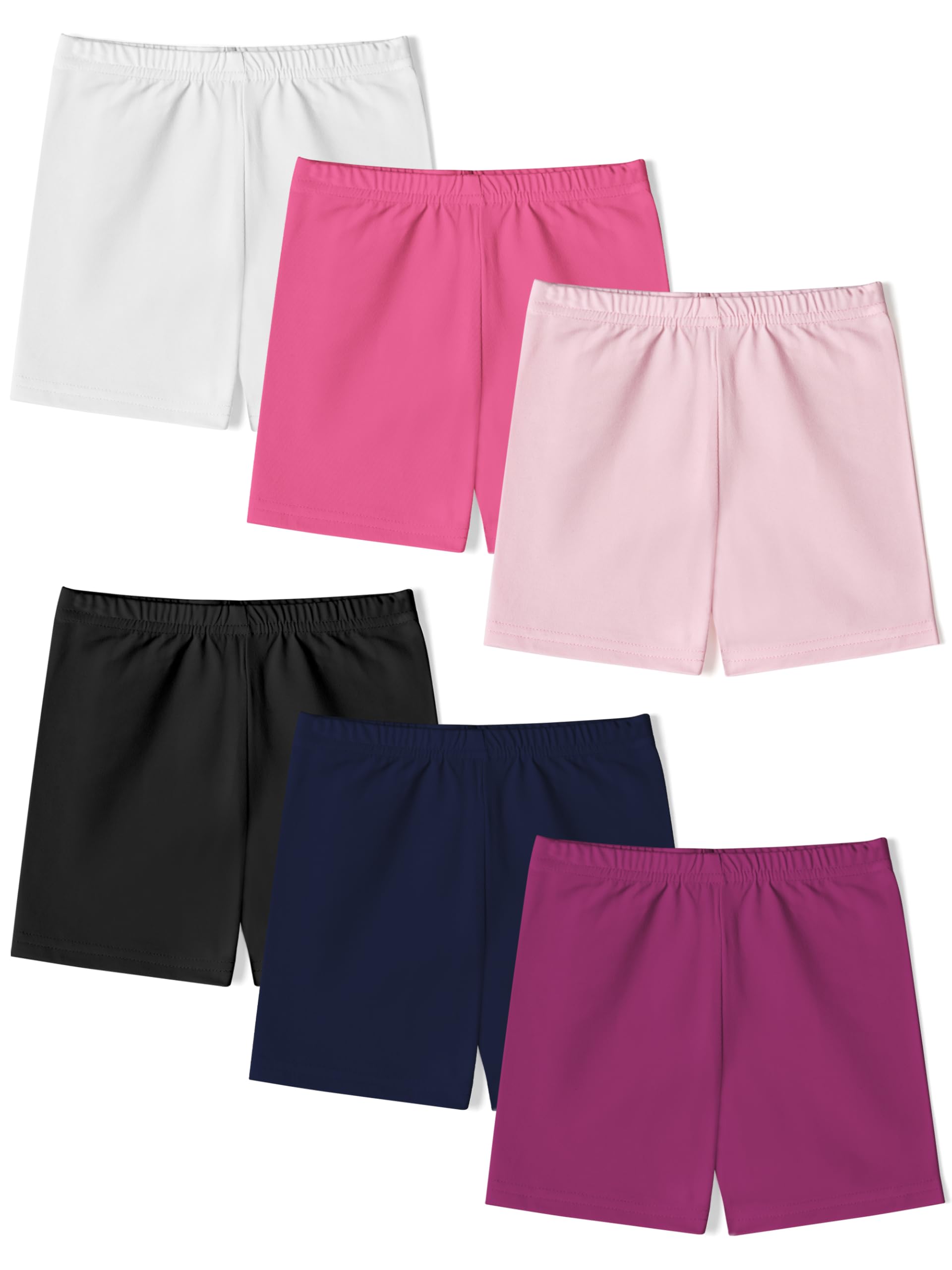 6 Pack Toddler and Girls Bike Shorts for Under Dress, Opaque Fabric, 2-14Y