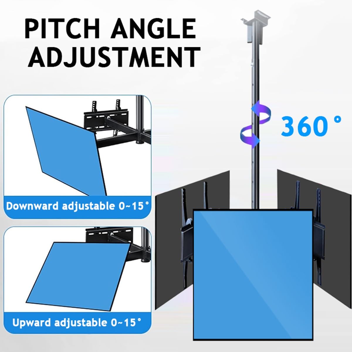 Soporte de TV de Techo de 3 Lados - Soporte de TV Colgante de Techo con 7 velocidades de Altura Ajustable, Compatible con la mayoría de televisores de 32 a 75 Pulgadas