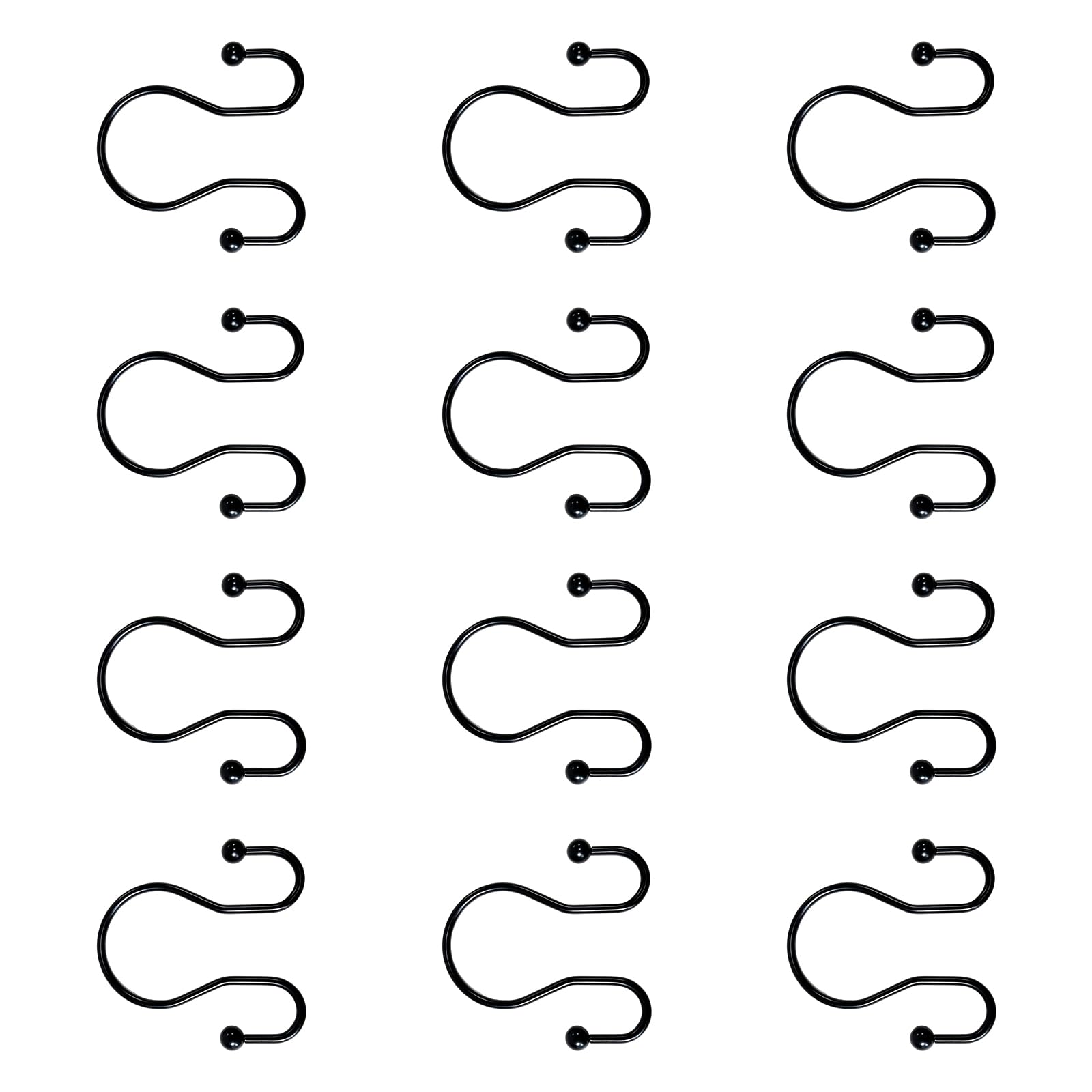 Whoasyst 12Pieces Metal Double Ear Hooks Rustproof Metal Hanging Hooks for Shower Curtains and Space Saving Storage Solution Iron Fasteners