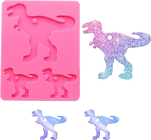 Molde de resina de silicona con forma de dinosaurio, molde de resina para llavero de 3 cavidades, molde de fundición de resina para joyería y