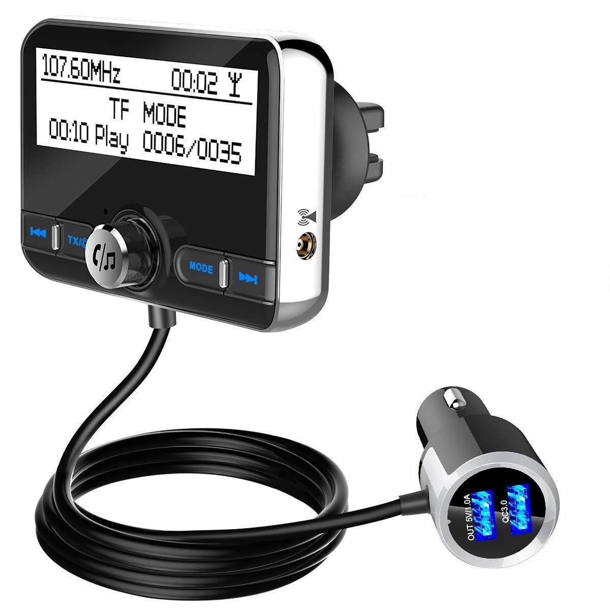 DAB Radio Adapter Wireless DAB/DAB+ In-Car Digital Radio Receiver Bluetooth FM Transmitter QC3.0 Handsfree Call Car Kits with Dual USB