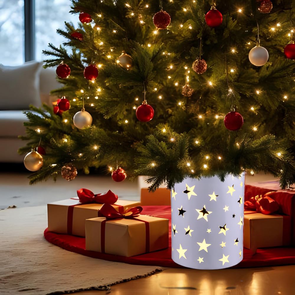 Base Supporto per Albero di Natale – Effetto Tronco Realistico, in PVC, Gancio Metallo, Supporto per Alberi, Decorazioni - Kit di Fissaggio (Base Bianca)
