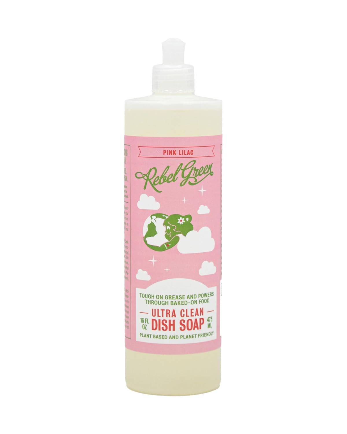Rebel Green Super Deluxe Dish Soap - Plant-Based Sustainable Dishwashing Soap - Pink Lilac Scent - 16 fl