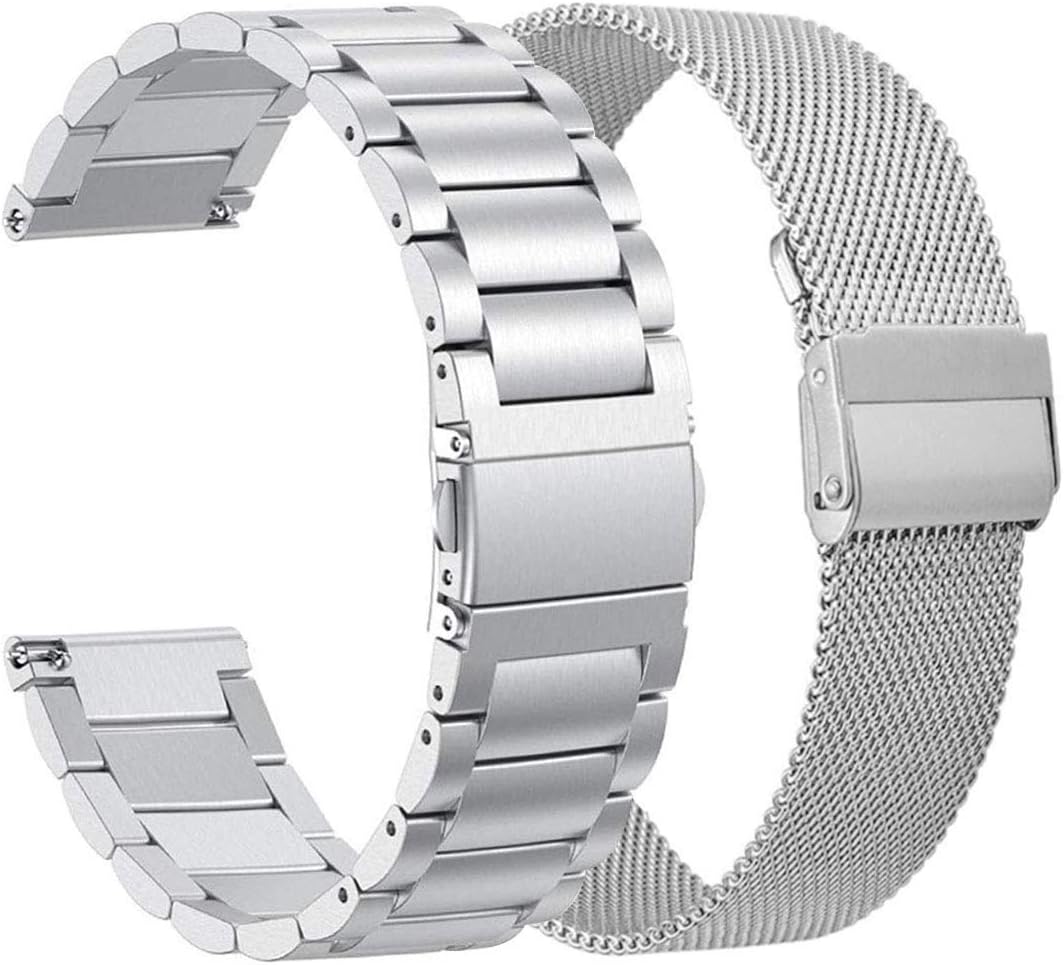 ViCRiOR Watch Bands Compatible with 18mm Garmin Venu 3S/ Vivoactive 4S /Venu 2s / Vivomove 3S, Solid Stainless Steel Watchband+ Mesh Strap Bracelet Replacement Band for Garmin Forerunner 255s/265S