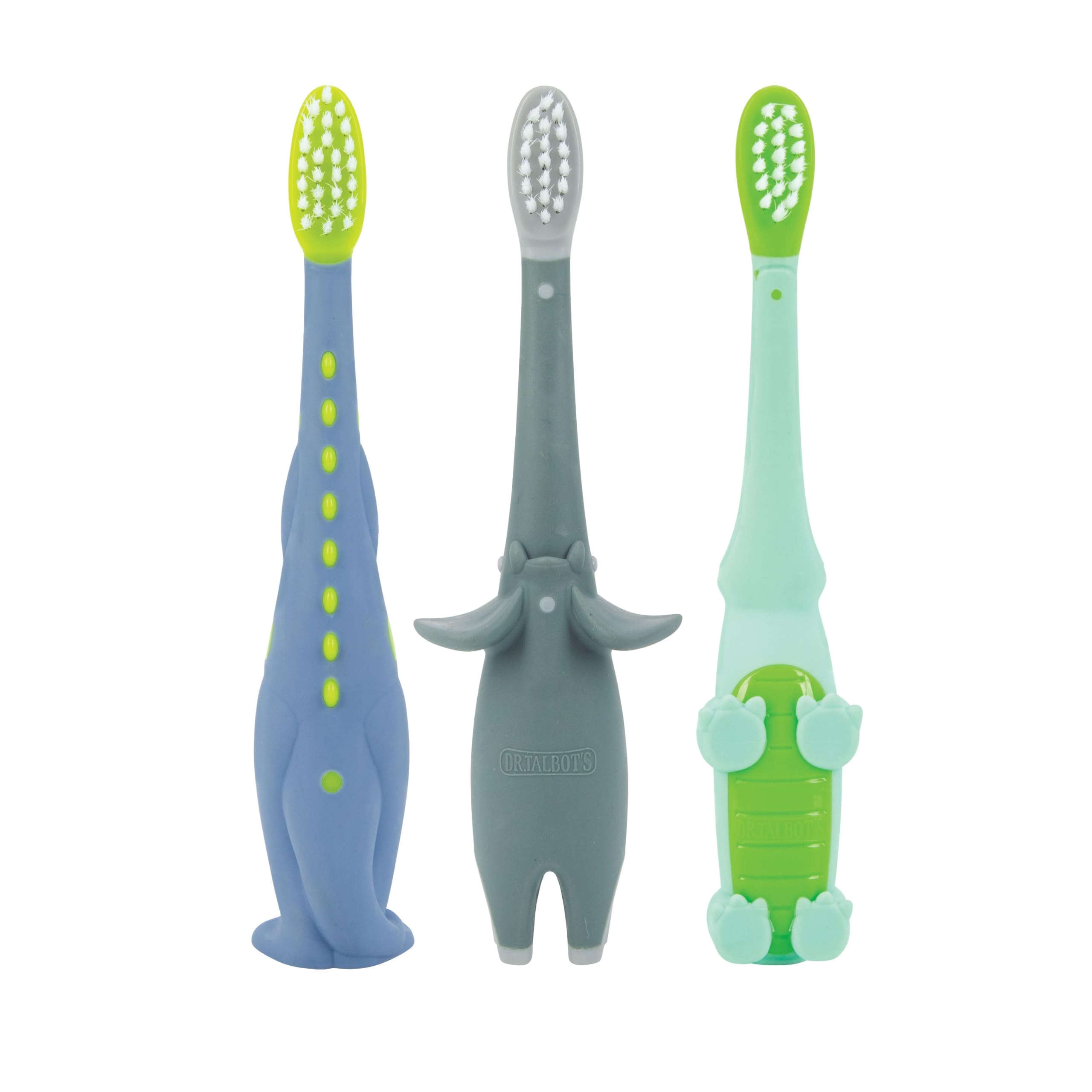 Dr. Talbot’s Toddler Training Toothbrush 3-Pack, Soft Bristles Gentle on Teeth & Gums, Easy-Grip Handle for Little Hands, Fun Animal Designs Encourage Good Oral Hygiene Habits, Alligator/Dino/Elephant-image-3