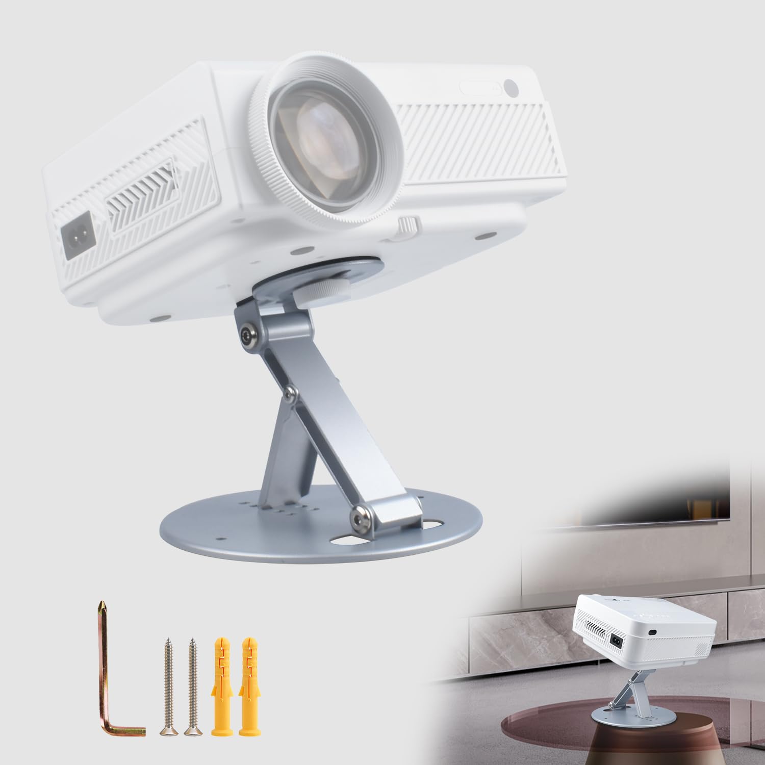 ZDSSY Supporto per proiettore, girevole a 180°, per proiettore con interfaccia a vite da 1/4" (6 mm), supporto di proiezione per proiettore da parete