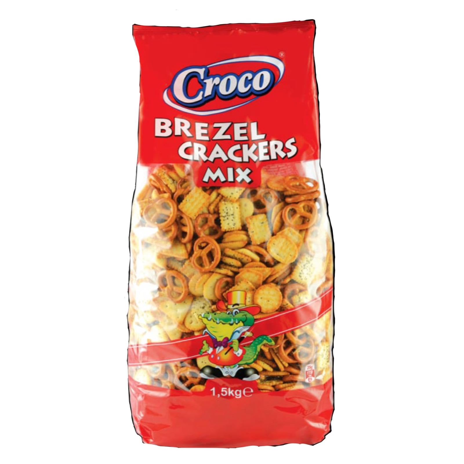 Croco Brezel Mix, Surtido de Crackers con Sal Marina, Sésamo, Semillas de Amapola y Pretzels Salados, Snack para Aperitivo, 1,5 kg