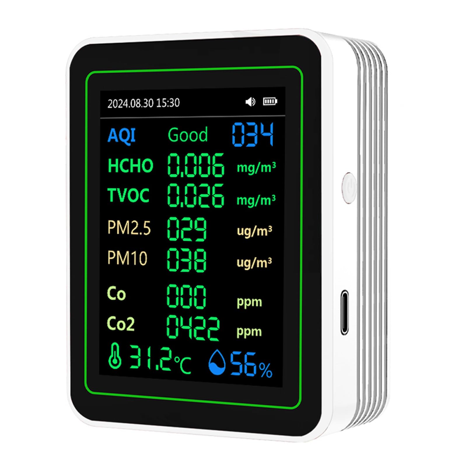 Gugxiom Monitoraggio della qualità Dell'aria, Sensori di Temperatura Interno, Rileva PM2.5/PM1.0/PM10/CO2/CO/TVOC/HCHO/Temperatura/Humidità, Misuratore di qualità Dell'aria per il Hotel (WHITE)