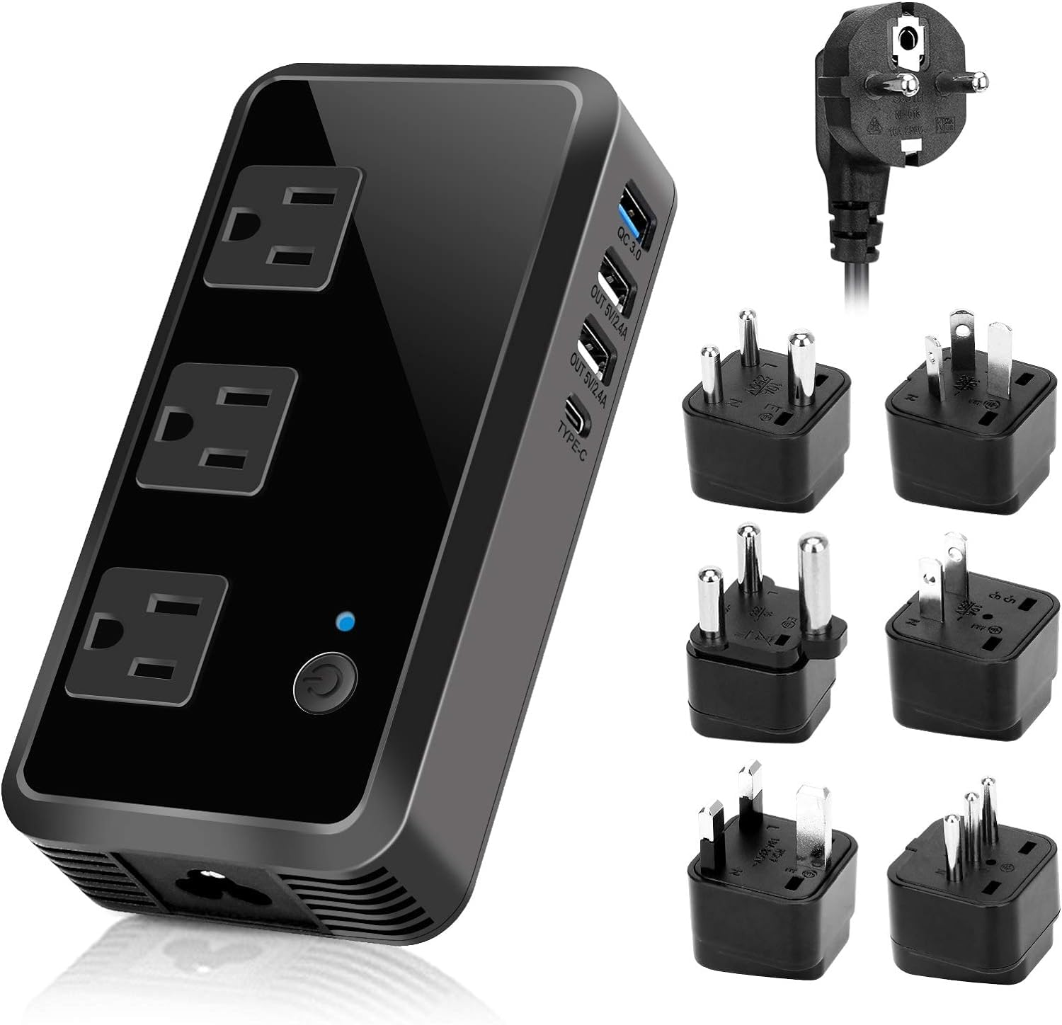 2300W Voltage Converter 220V to 110V Universal Travel Adapter/Power Converte with 3 USB Ports 3 AC Outlets 1 Type-C in EU/UK/AU/US/IT/South Africa