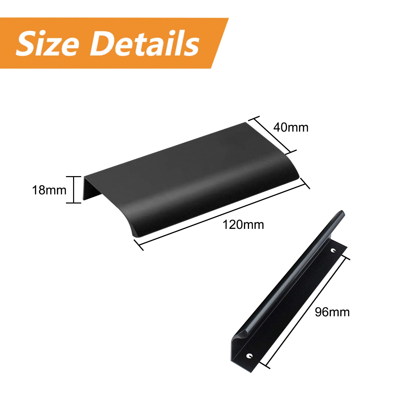 MOROBOR 8 Pack Modern Style Finger Edge Pull Furniture Drawer Handles Hidden Cabinet Kitchen Drawer Handles Knobs, 120mm/Black - Image 2