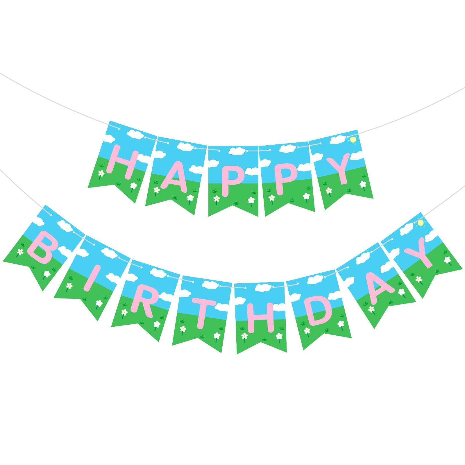 Oudain Happy Birthday Banner 6.5 Feet Cartoon Birthday Party Supplies Pink Pig Party Decorations for Home Wall Door