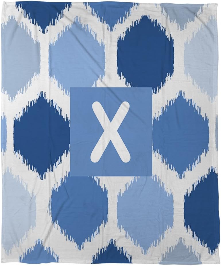 Manual Woodworkers & Weavers Coral Fleece Throw, 50 by 60-Inch, Monogrammed Letter X, Blue Batik