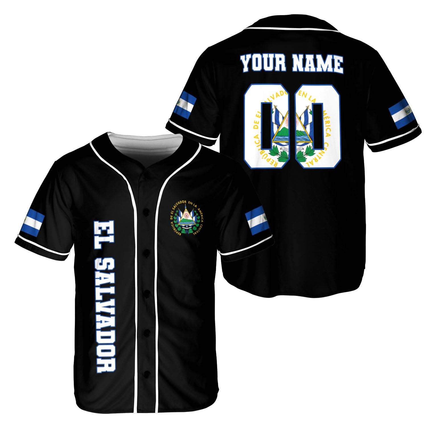 Parvii Personalized El Salvador Proud Baseball Jersey, El Salvador Shirt, Men's Small-5X-Large Black Modern Baseball Jersey with Short Sleeves