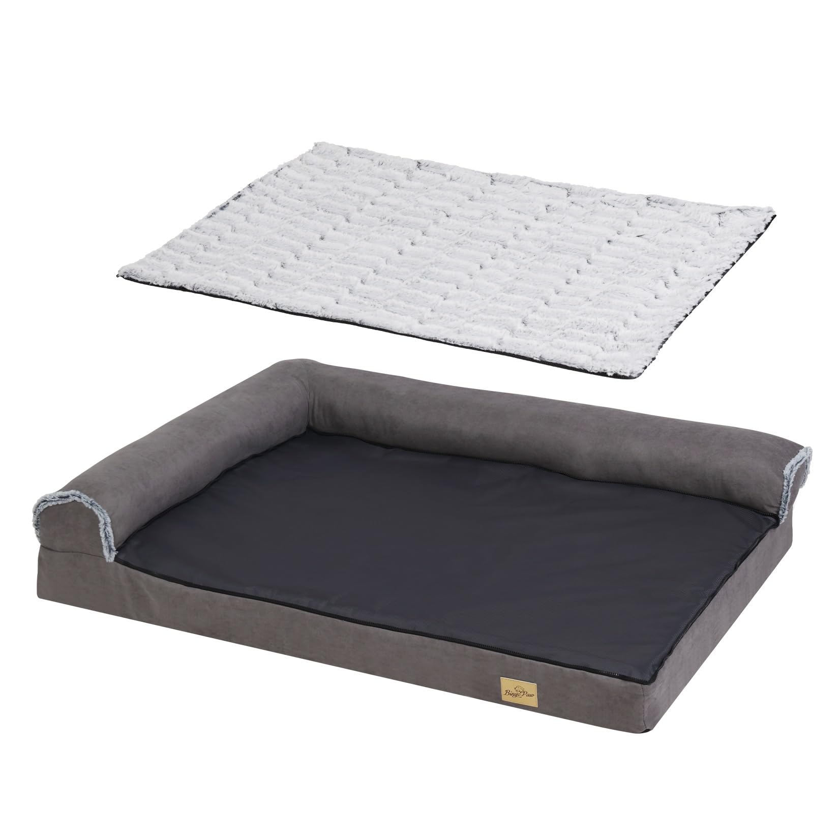 BingoPaw Cama Perro Grande Ortopedica Cama para Perros Grandes XL, 120x90x10cm Colchonetas para Perros Grandes Impermeable Sofa Perro Desenfundable Lavable, Gris