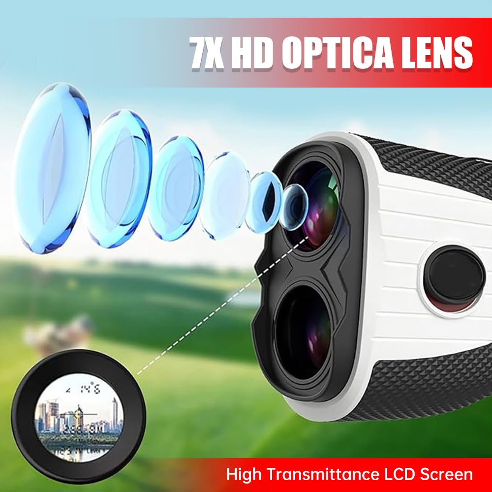 PTHTECHUS Telemetro da golf con pendenza - Telemetro laser da 1200 iarde con banda magnetica, ingrandimento 7x, blocco dell'asta della bandiera con vibrazione, impermeabile IP54, ricaricabile