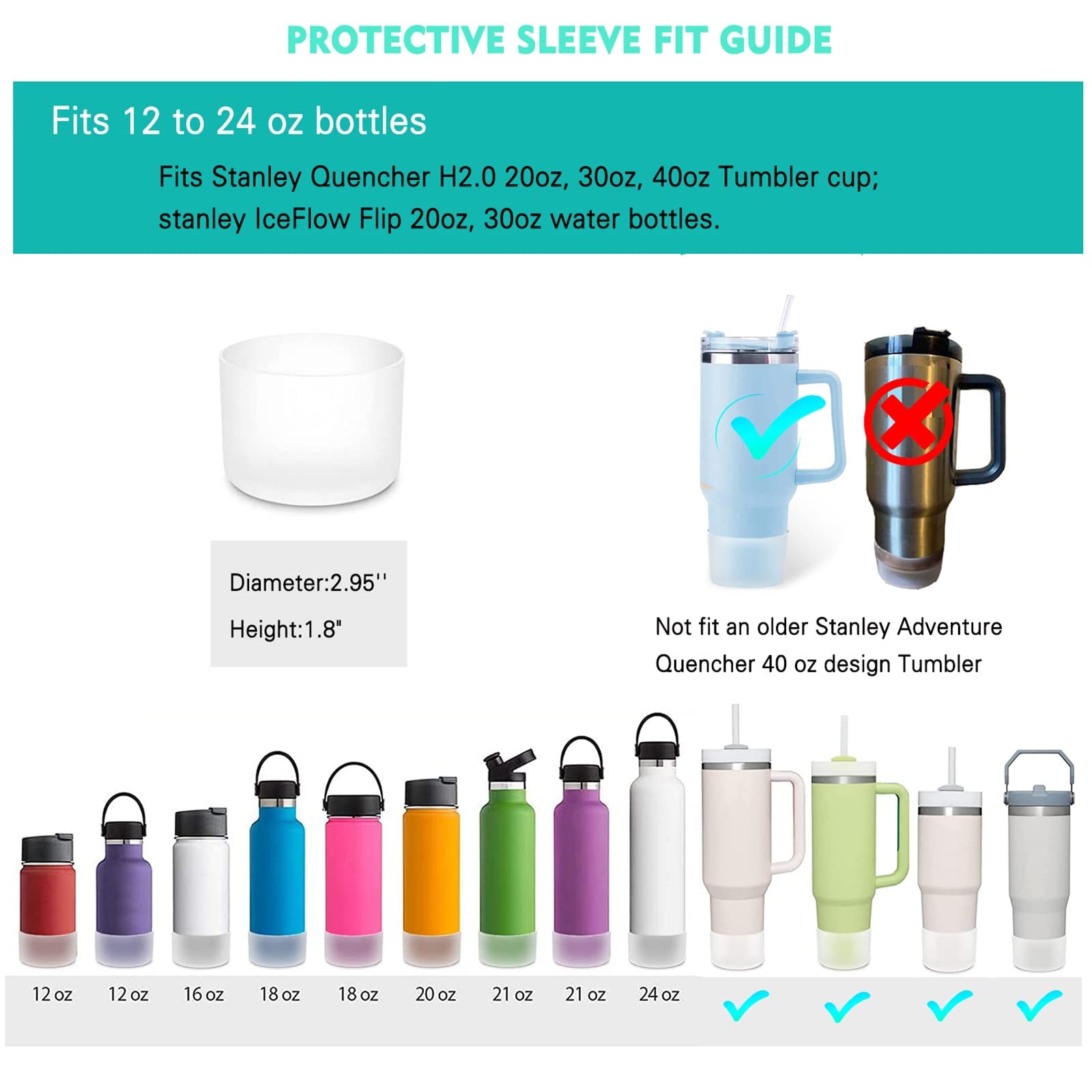 2 Pcs Silicone Bumper Boot for Stanley Quencher Adventure 40oz & Stanley IceFlow 20oz 30oz, Protective Silicone Water Bottle Bottom Sleeve Cover Compatible with Stanley Tumbler (A-Clear)