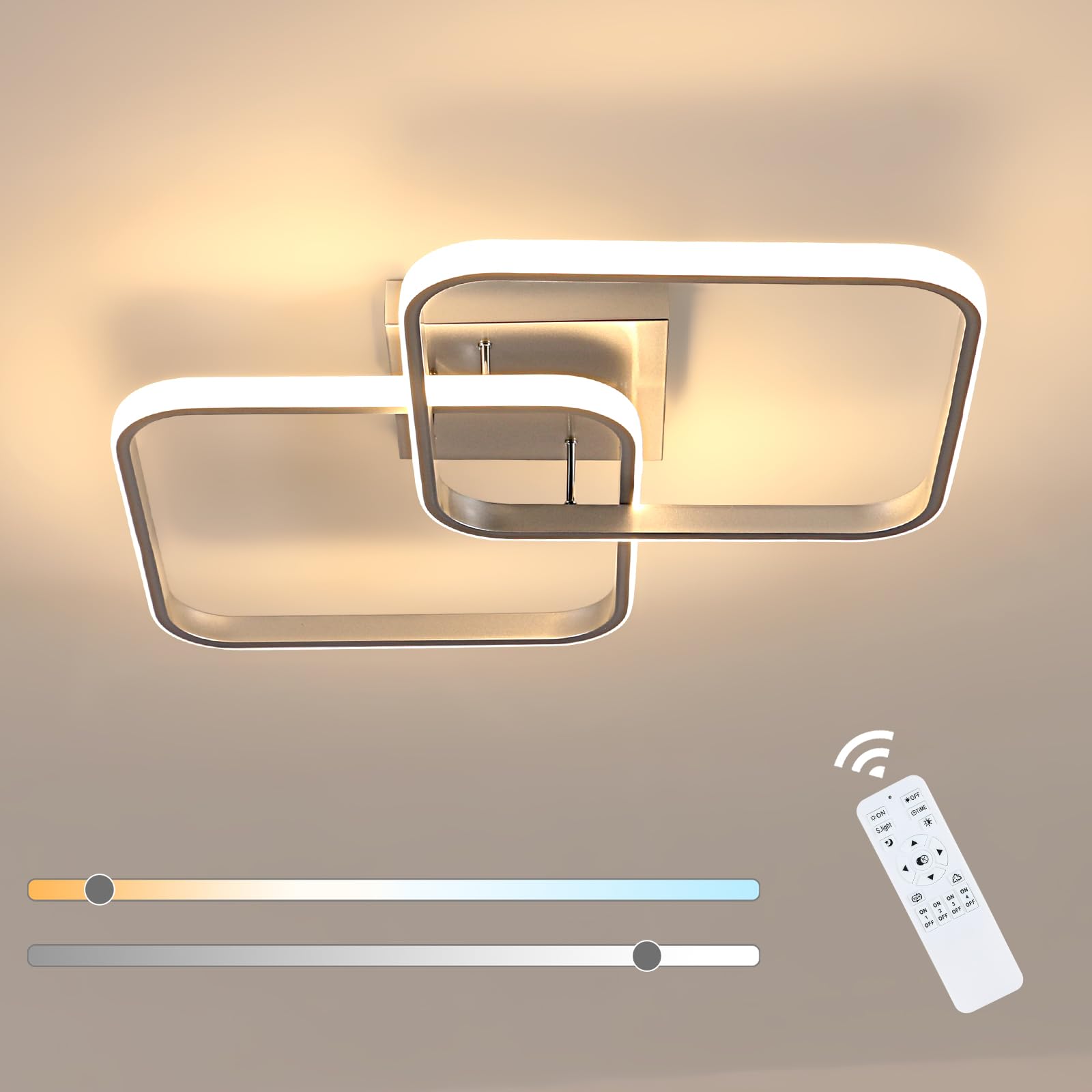 Goeco Plafon LED Techo Regulable 50W, Lámparas de Techo LED Cuadradas Temperatura de color ajustable 3000K-6500K, Plafón LED Plateado para Dormitorio Salón Cocina, 69 CM