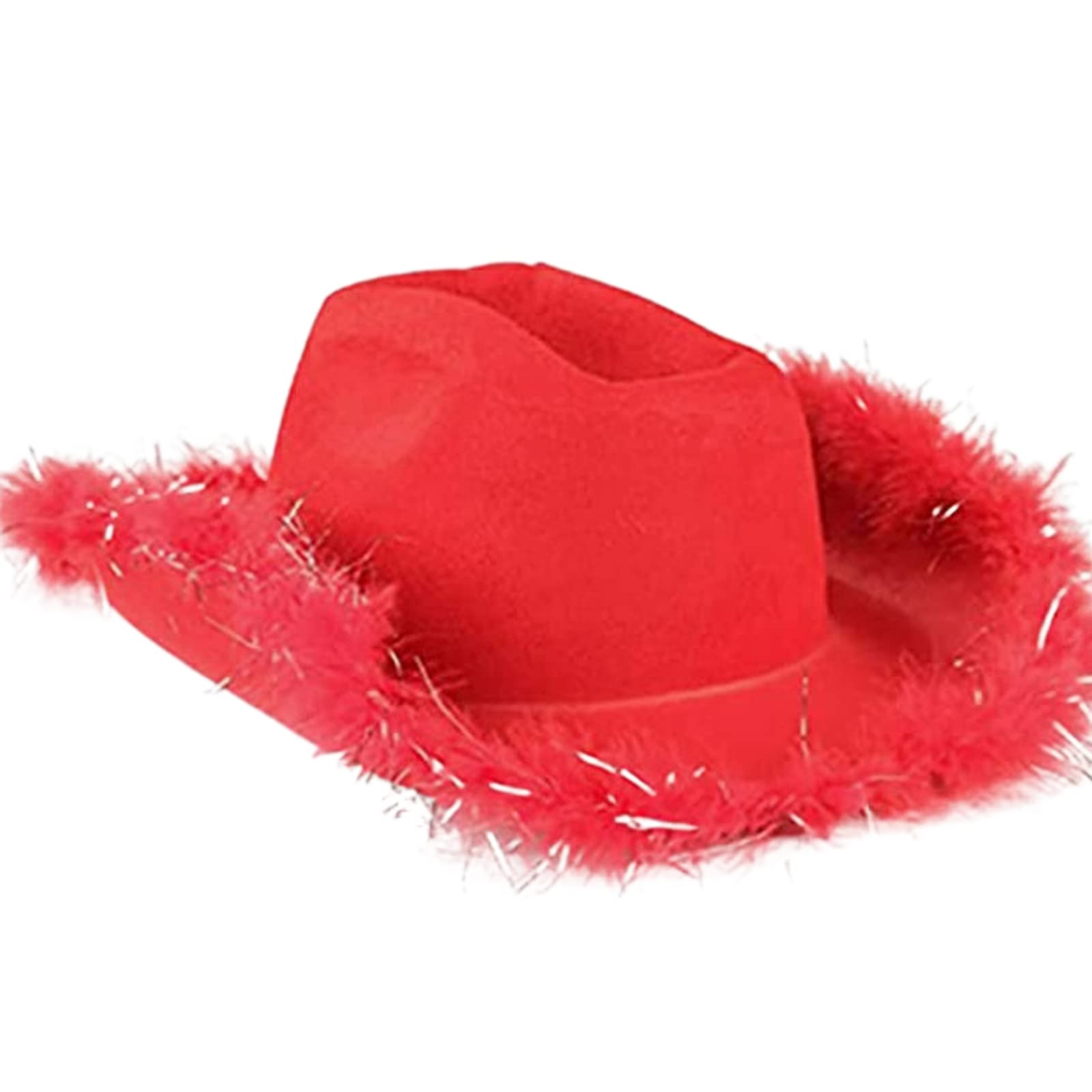 Qtinghua Sombrero de vaquero para mujer con plumas, fieltro occidental, esponjoso, de ala ancha, sombrero de vaquera para disfraz de Halloween