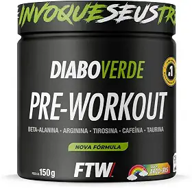 FTW Pré-Treino Diabo Verde - Energia Extrema, Força e Foco - Potência Hardcore com Cafeína, Beta-Alanina - Para Treinos Intensos - sabor: Arco Iris - Pote 150g