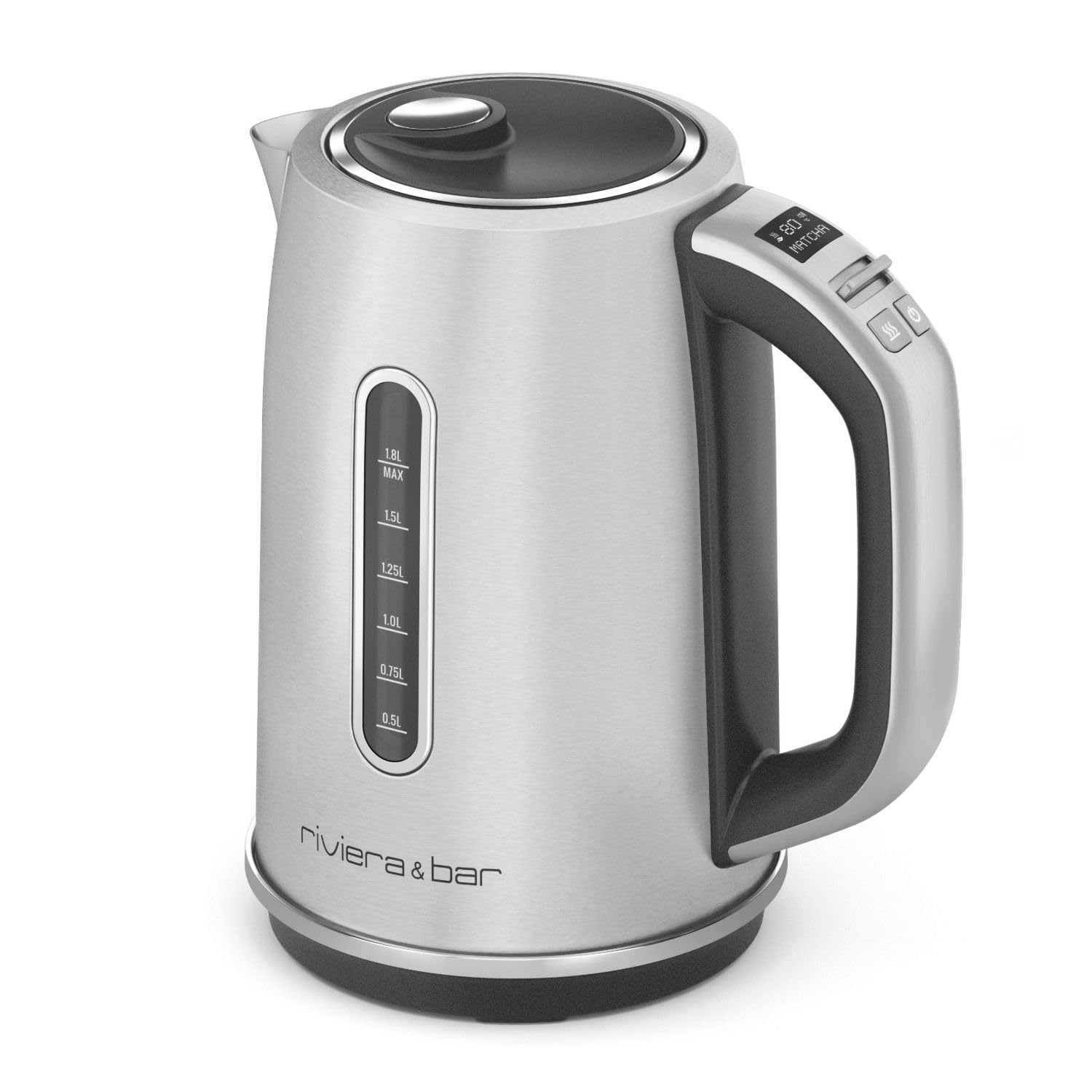 riviera&bar - Bouilloire Expert à Température Réglable BBT660 ELEA - Inox, 50 à 100°C, Socle Pivotant à 360°, Protection Anti Surchauffe - 1,8L, 22,5x25,5x16 cm, Noir