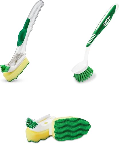 Miniatura 10 de Libman - Paquete de cepillo para limpiar ollas y sartenes con cepillo de cocina curvado y dos repuestos de esponja