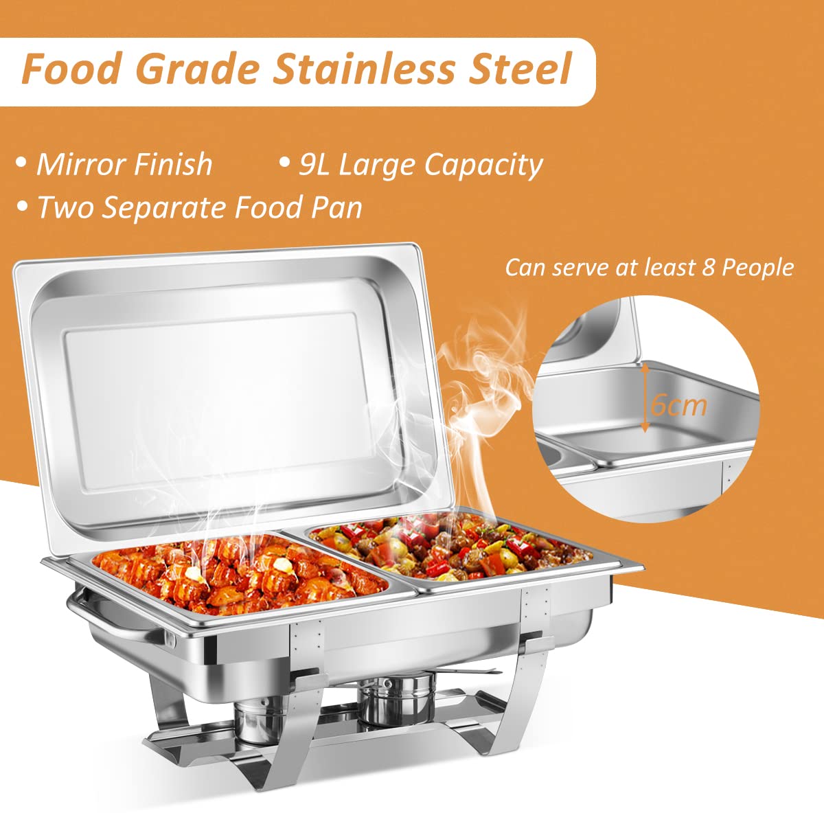 9L Acciaio Inox Rettangolari Catering Server, Chafing Dish Buffet Set, Anti Scaldabagno Buffet Scaldabagno Scaldabagni per Utensili da Cucina, Banchetti, Argento