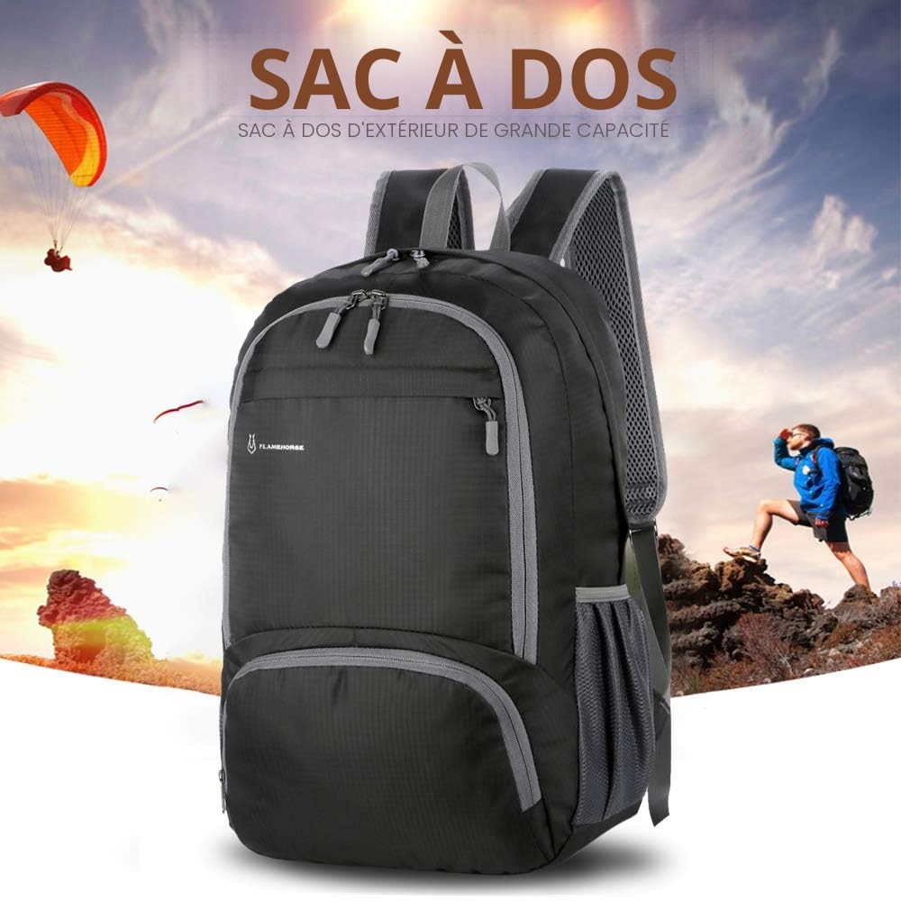 30L Sac À Dos Imperméable Pliable Haute Capacité Ultralight Robust Pour Randonnée Camping Voyage Outdoor Hommes Femmes (noir)