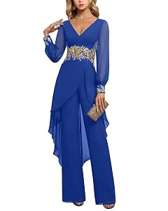 Mother of The Bride Pant Suits 2 Pieces Chiffon Pant Suits for Women Dressy Wedding