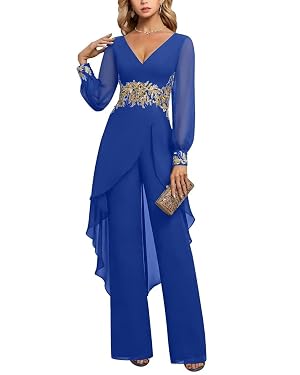 Mother of The Bride Pant Suits 2 Pieces Chiffon Pant Suits for Women Dressy Wedding