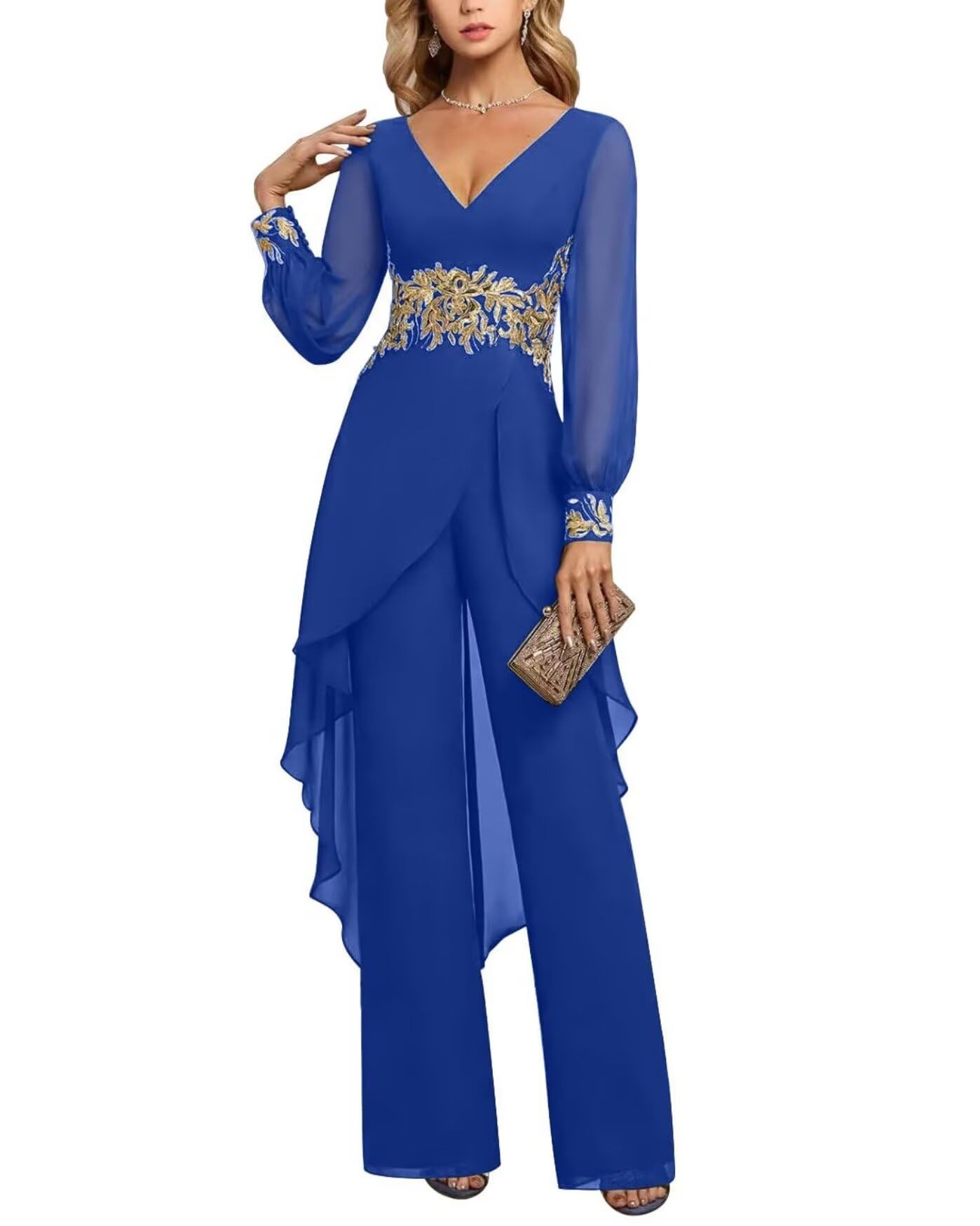 Mother of The Bride Pant Suits 2 Pieces Chiffon Pant Suits for Women Dressy Wedding