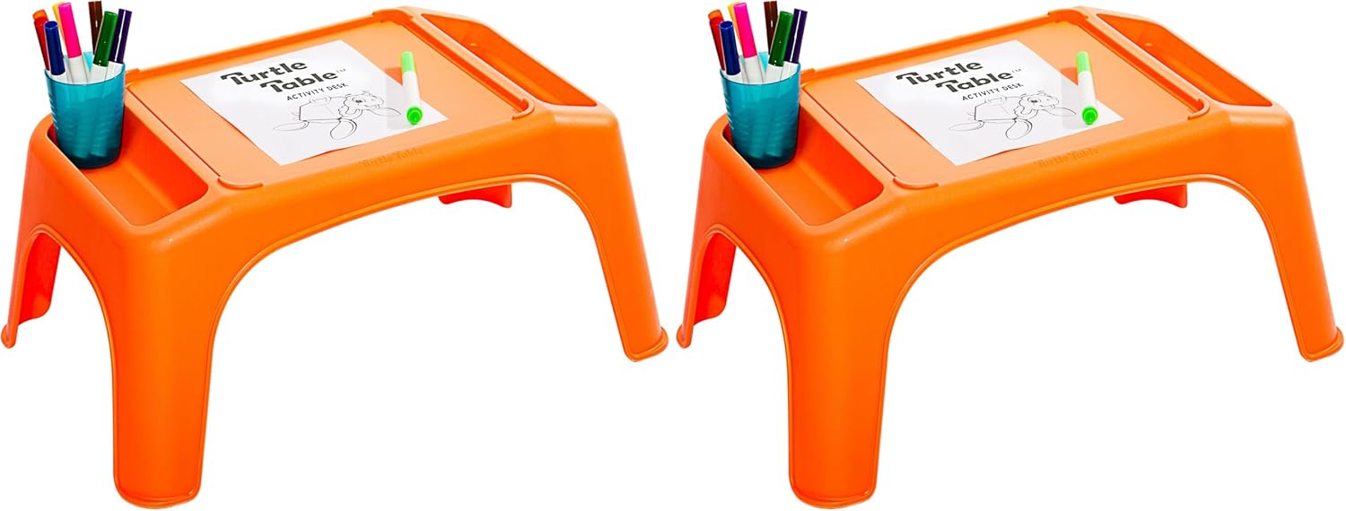 LAPGEAR Turtle Table Kids Activity Lap Desk Tray with Storage Wells for Snacks, Play, Classroom and Sensory Toys - Orange - Style No. 20109 (Pack of 2)