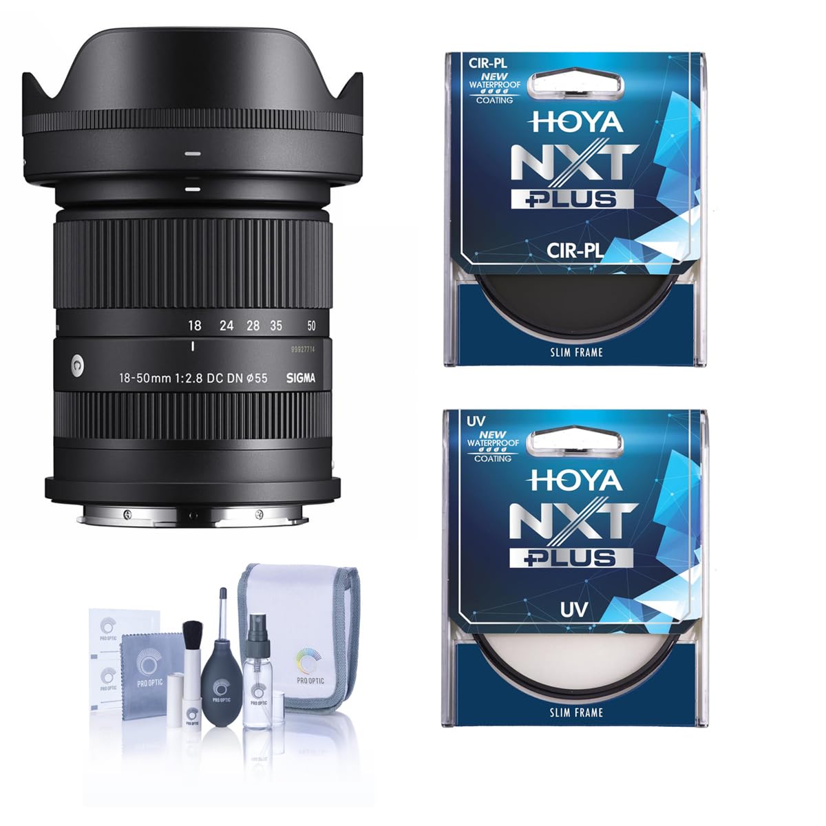 Sigma 18-50mm f/2.8 DC DN Contemporary Lens for L Mount, Bundle with Hoya NXT Plus 55mm UV+CPL Filter Kit and Cleaning Kit