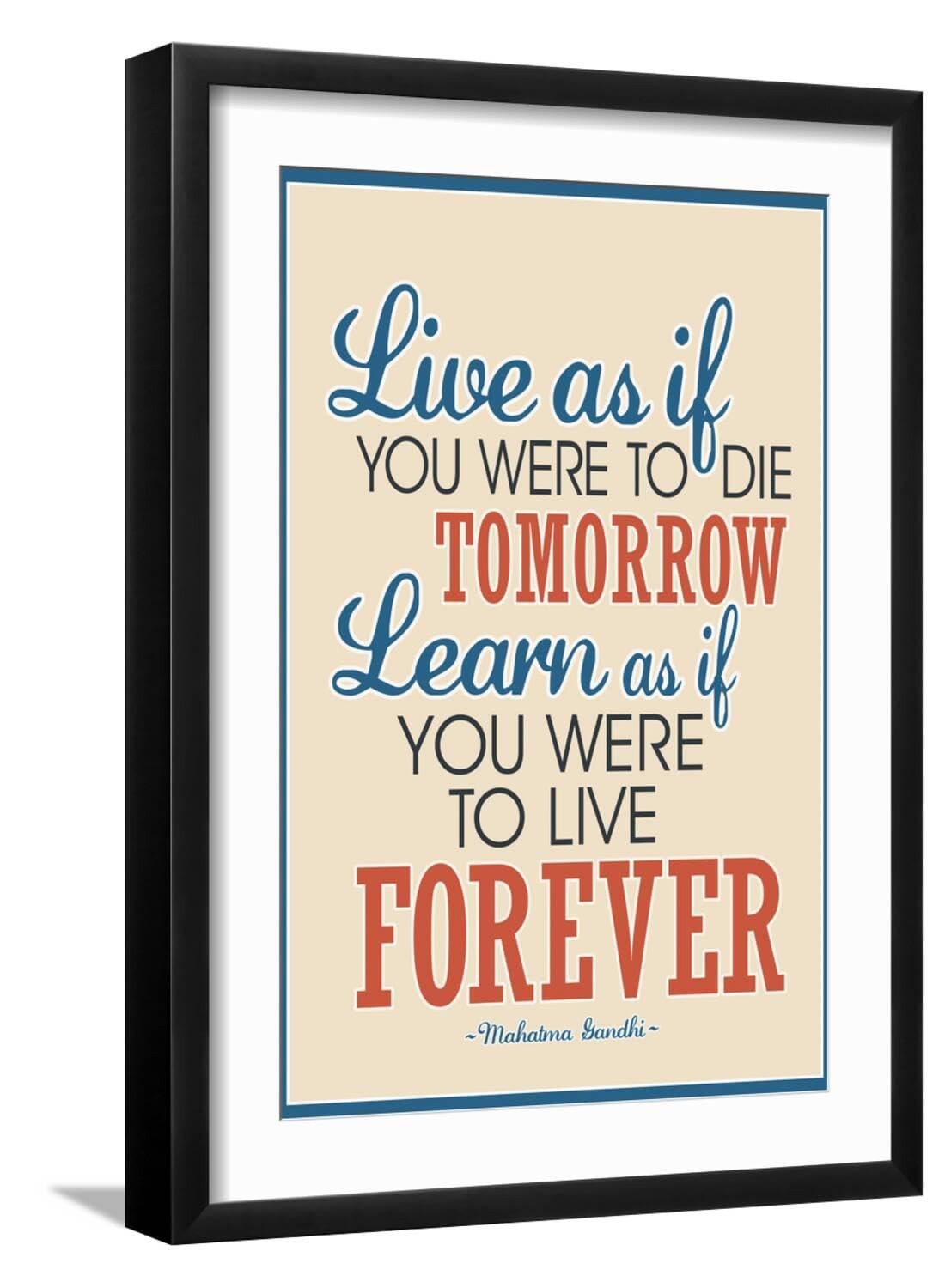 ART.COM Wall Art Print Live As If Learn As If Art Gandhi Quote on Black Frame, 16" x 22"
