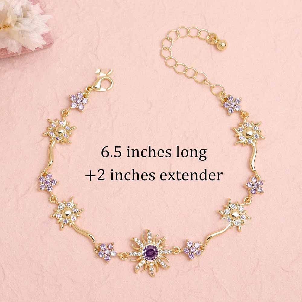 Bracciali, Principessa Girasole, Gioielli Floreali Eleganti Regolabili con zirconi Viola for Il Compleanno delle Donne(E)