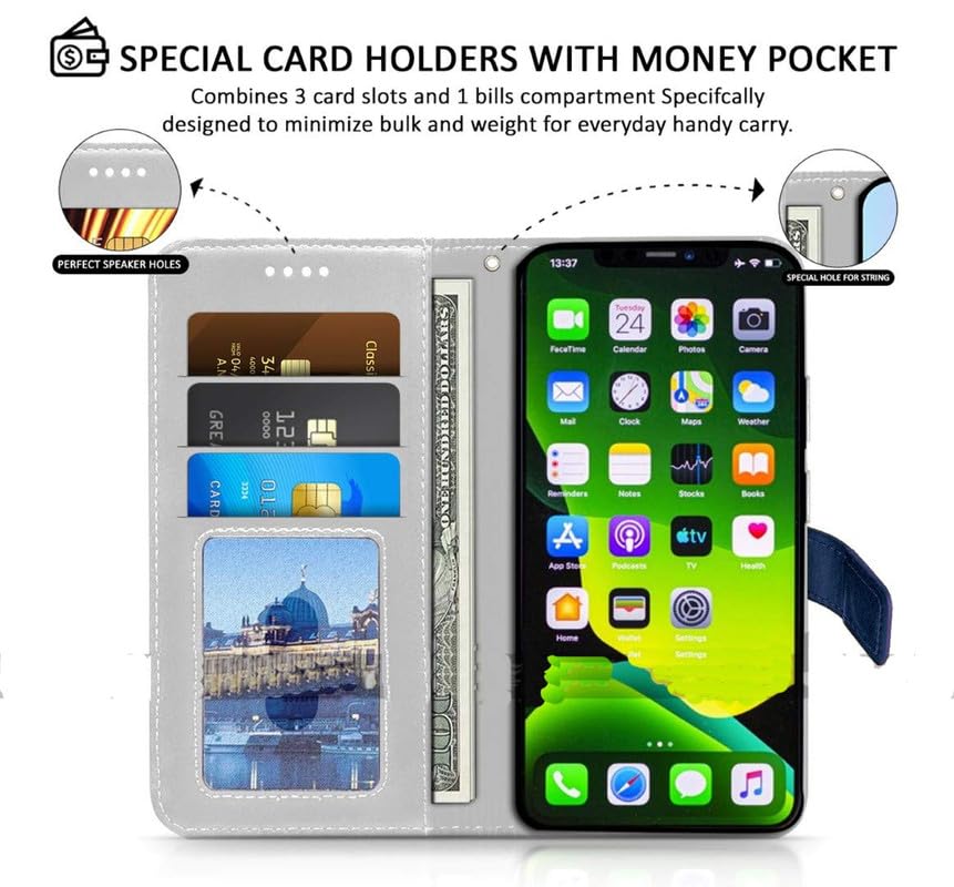 Image of ClickCase Vintage Series for Motorola Moto G05 Leather Wallet Flip Case Kick Stand Magnetic Closure Flip Cover for Motorola Moto G05 (Blue & Brown)