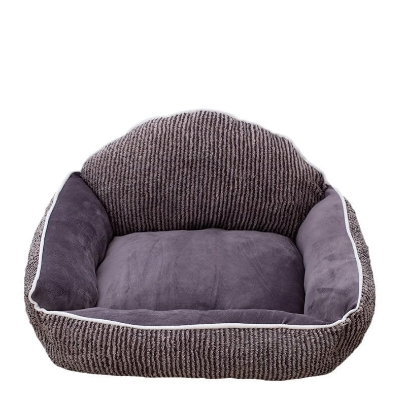Innovista 猫 ベッド 冬 秋 クッション ペットハウス ねこ 猫用ソファー ストライプ 背もたれ付き フワフワ 短い起毛素材 ペットマット 小型犬 ペットベッド グレー 60*50cm