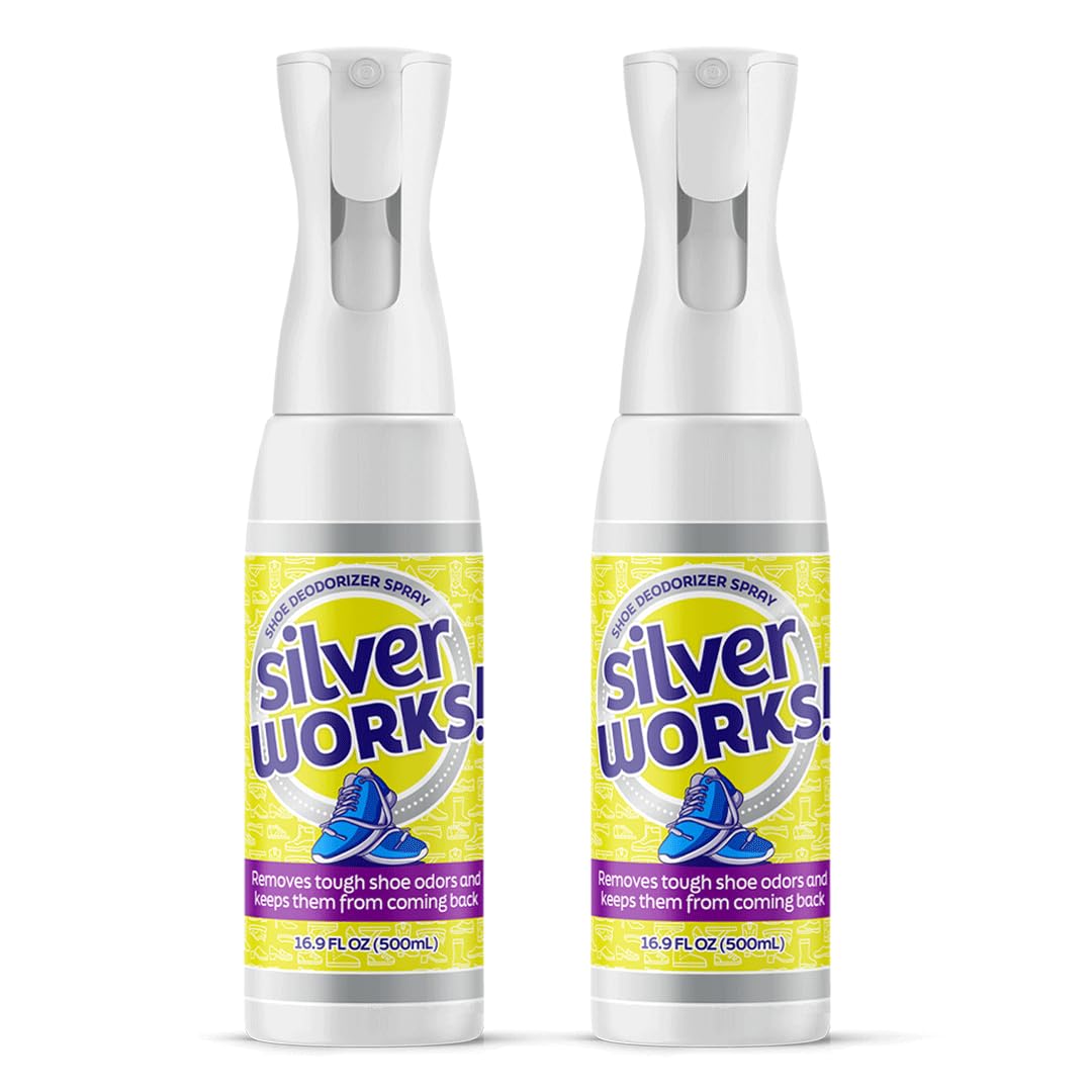 SilverWorks! Shoe Deodorizer Spray For Smelly Shoes, Shoe Odor Elimination Spray, Boot, Sneaker, Foot Sweat Smell Eliminator, Stinky Shoes Odor
