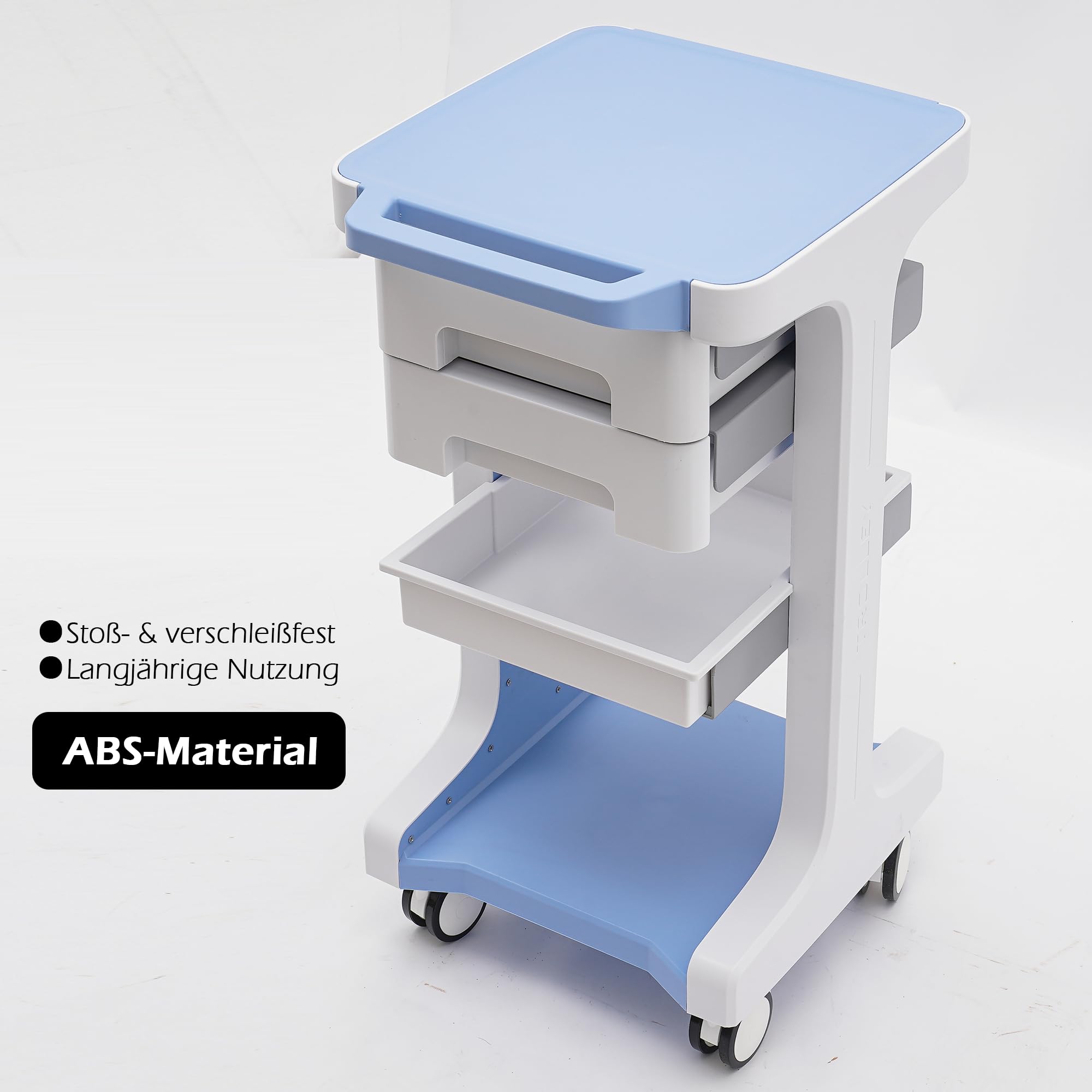 OUKANING Carrello medico con 2 cassetti, 41 x 41 x 67 cm, carrello da 50 kg, con vano portaoggetti, carrello per cosmetici, 4 ruote universali per parrucchiere, colore blu