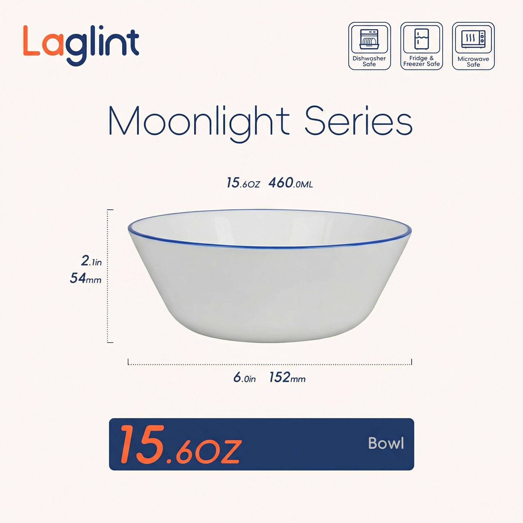 LaGlint Blanco Cuencos de Vidrio Opalino para Cereales 473ml, Pequeño Cuenco de Sopa Juego de 6 para Pasta, Ensalada Pequeña, Guisos, Arroz, Aptos para lavavajillas y microondas