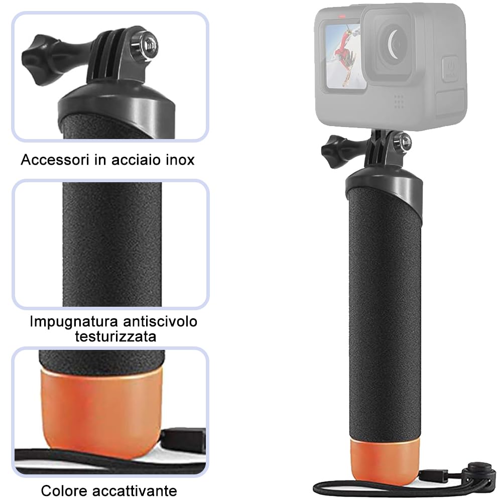 Voarge Wodoodporny pływający uchwyt do kamery sportowej, podwodny uchwyt pływający monopod z adapterem śrubowym, do nurkowania, nurkowania, selfie podwodnego