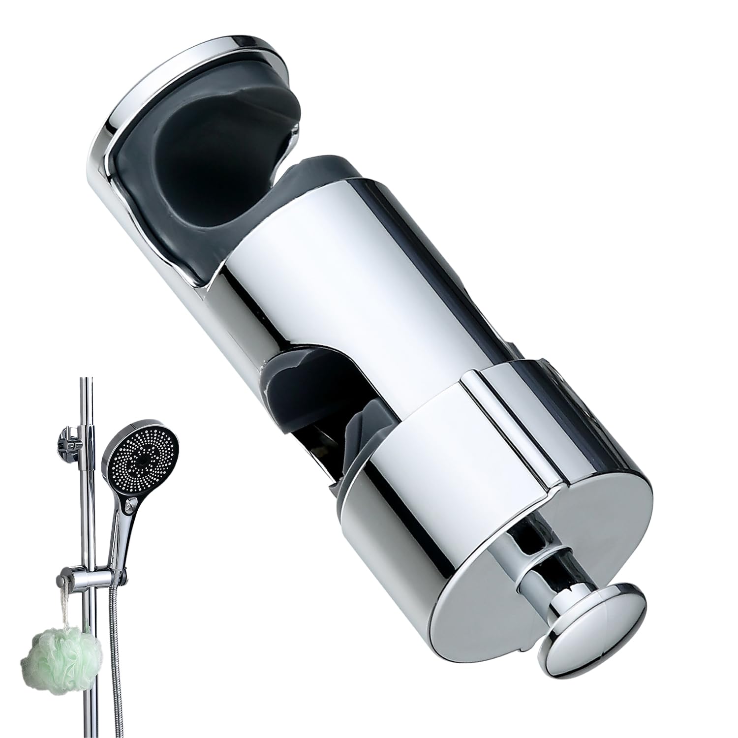Wubayi Silver Shower Head Holder With Hook, Universal Shower Holder Bracket For 16-27Mm, Chrome-Plated+Abs Shower Design Shower Head Holders Replacement Easy Installation For Slide Rod Size 0.1984160358