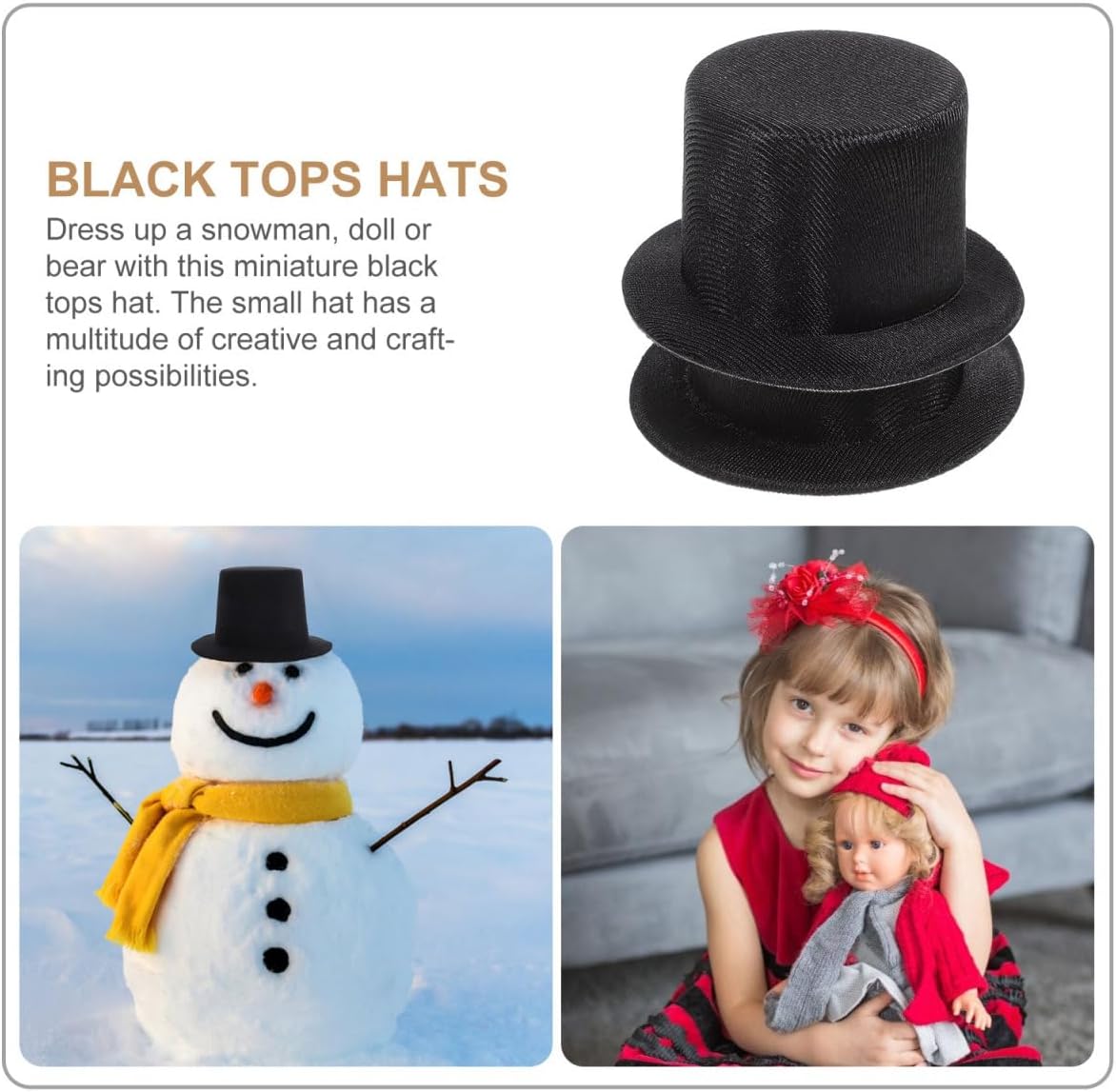 Wakauto Mini Top Hat Plastic & Felt Miniature Hats for DIY Snowman – 2pcs Black Doll Craft Accessories, Christmas Party Ornaments & Tiny Formal Tops​