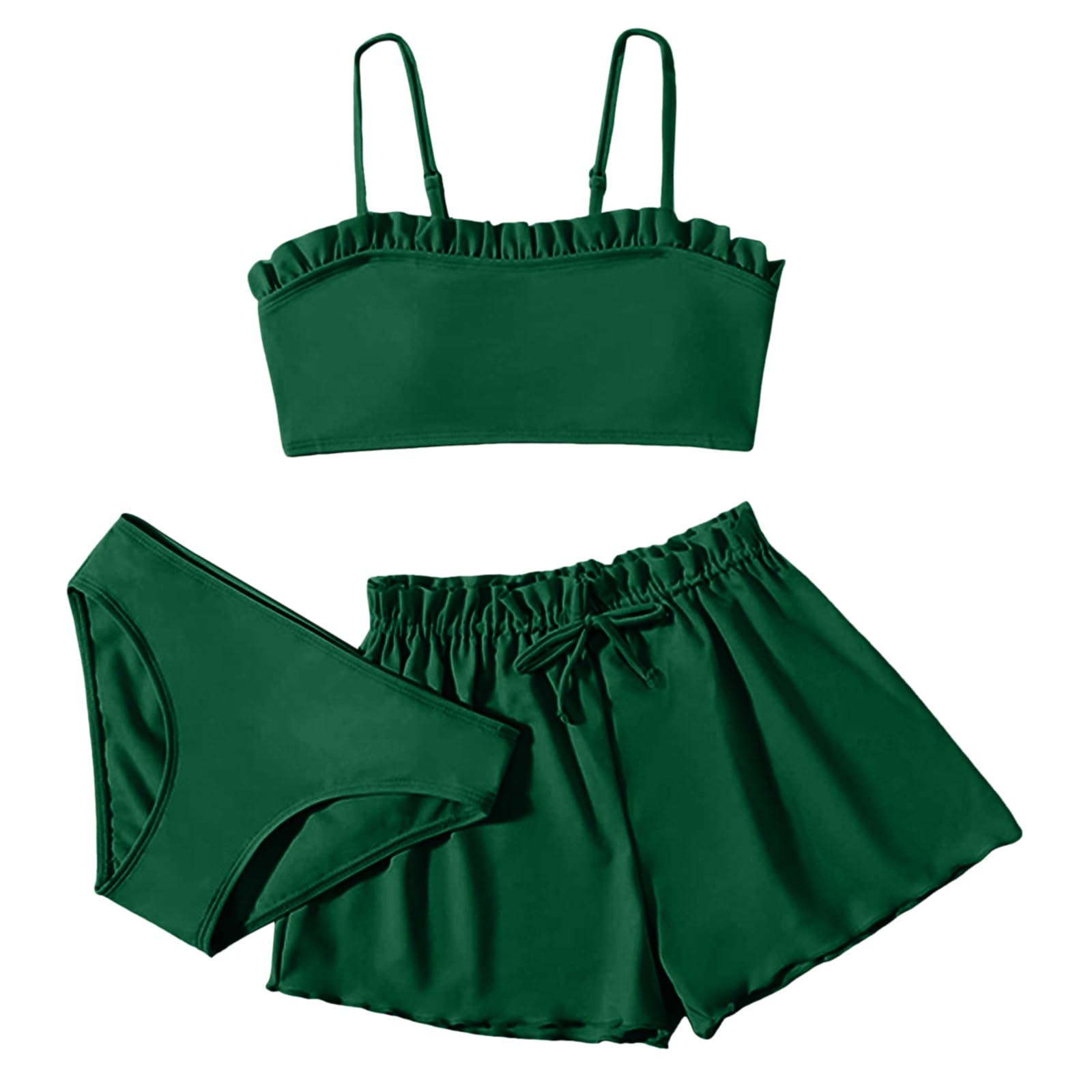 Générique 2024 AI – Traje de baño de 3 piezas para niña – Bikini sólido – Rullfe – Bañador – Conjunto de bikini para niña trajes de baño para niñas 1 pieza
