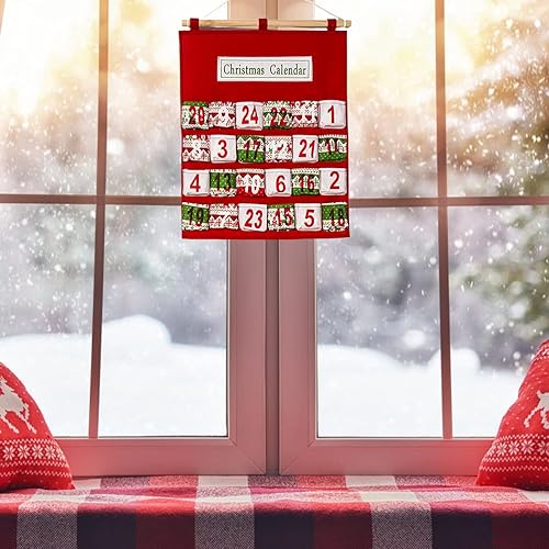 Miniatura 6 de Calendario de Adviento de Navidad con 24 bolsillos, bolsa para colgar en la pared, decoración de Navidad, bolsa de almacenamiento de dulces