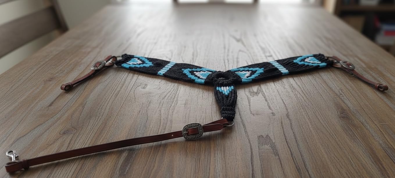 Collar de pecho occidental hecho a mano para caballo, tamaño libre, regalo ecuestre (azul oscuro)